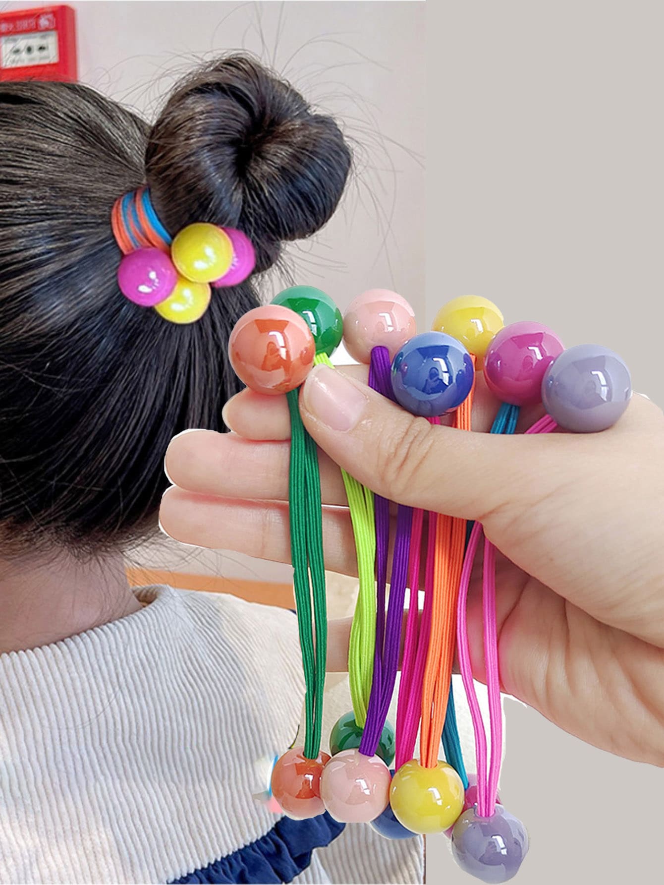 7入組可愛繽紛球形設計雙頭髮帶，休閒時尚必備 - 彩色 - 查看 1