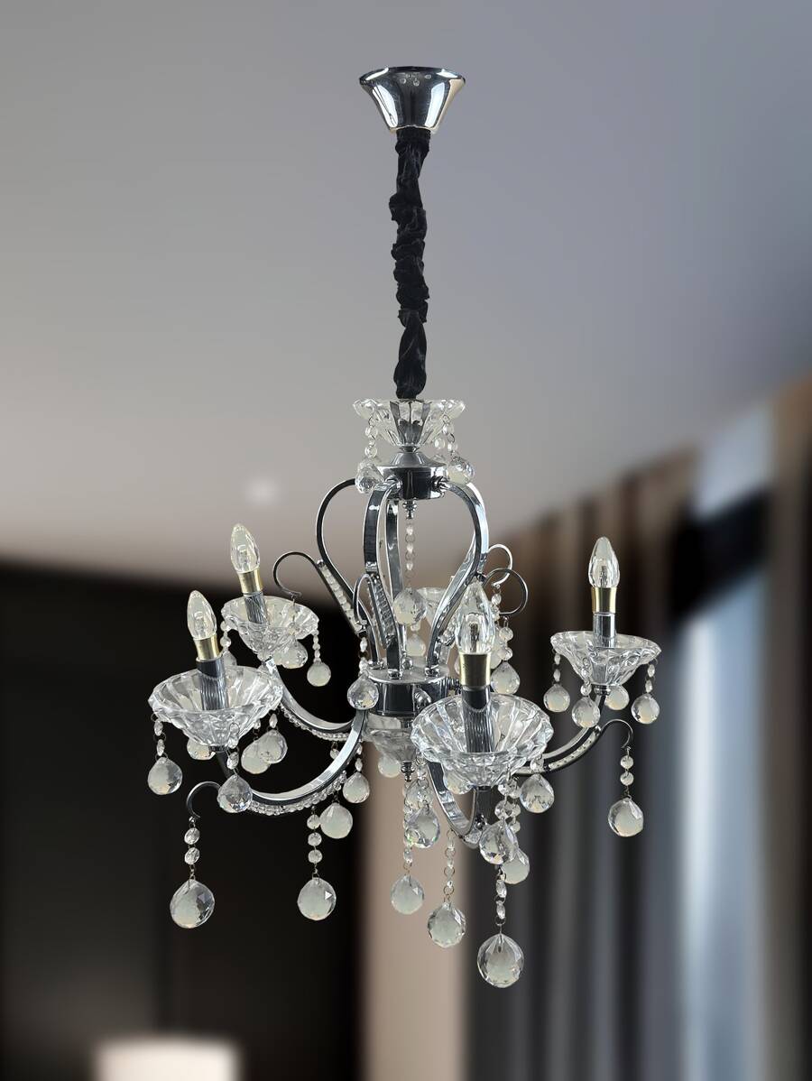Lustre Candelabro Clássico de Cristal com 5 Braços - Prata - Visão 1