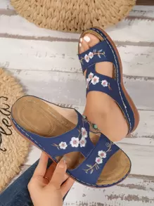 2023時尚舒服厚防水台坡跟涼鞋適合女士 - 藍色 - 查看 4