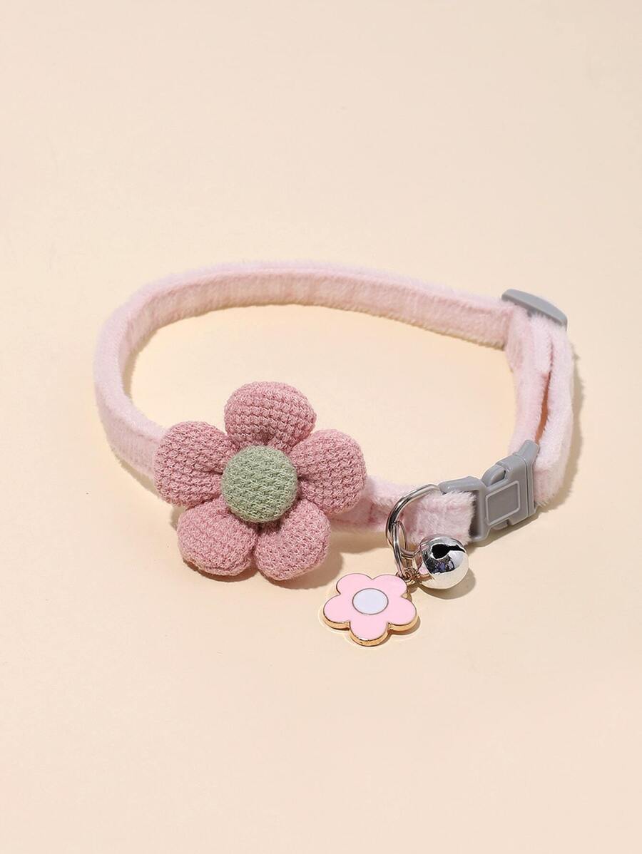 1pc Flower Decor Pet Collar With Pendant, Suitable For Small Cats And Dogs, Used For Decoration And Traction - Pink - View 1