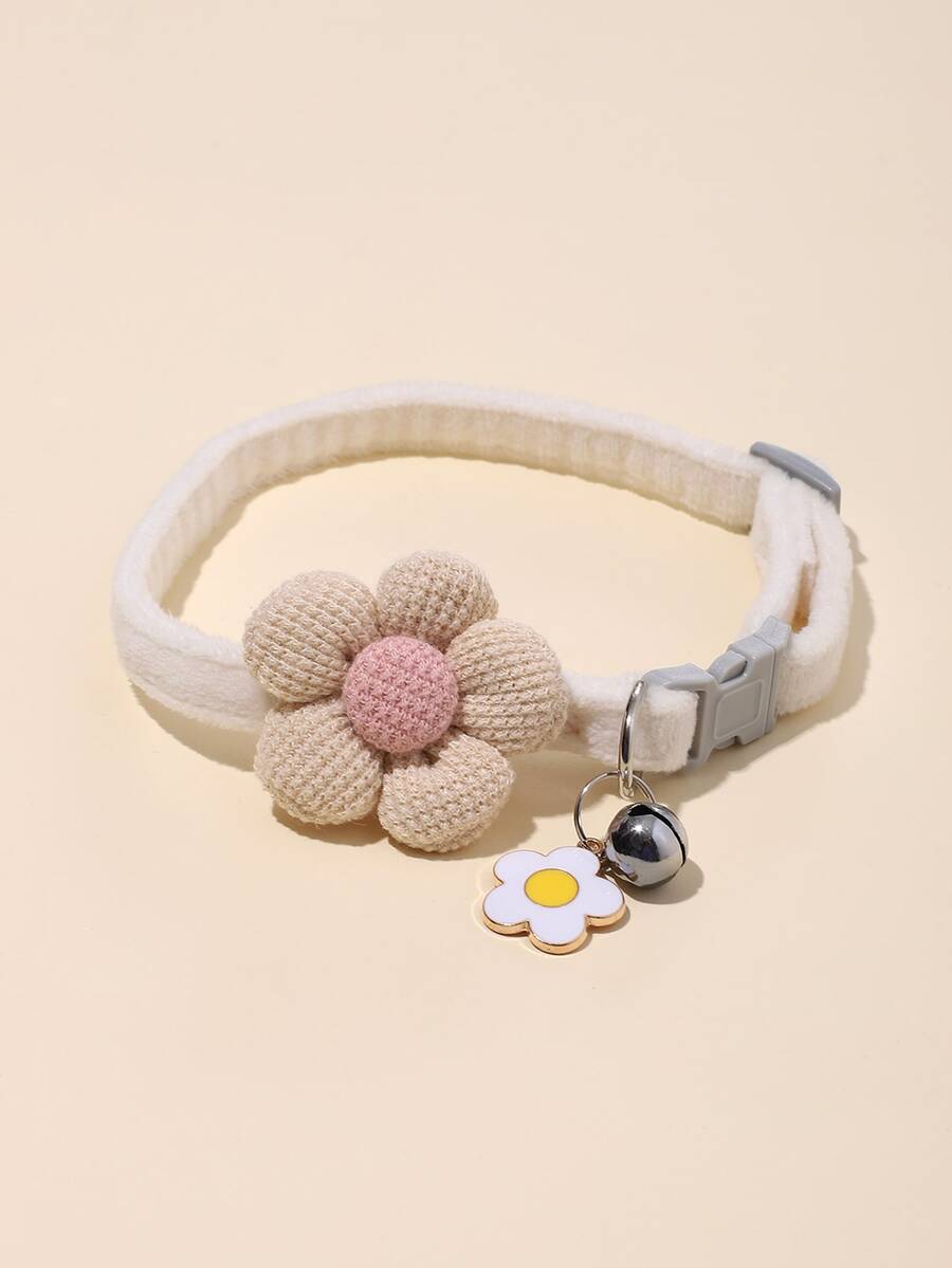 1pc Flower Decorated Pet Collar With Pendant, Suitable For Small Cats/Dogs, Decoration And Traction - Apricot - View 1