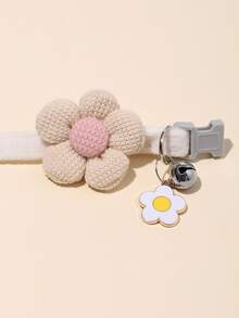 1pc Flower Decorated Pet Collar With Pendant, Suitable For Small Cats/Dogs, Decoration And Traction - Apricot - View 2