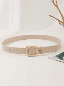 1 件女士方形扣腰带，经典时尚腰带，适合连衣裙、牛仔裤 - 米色 - 查看 2