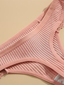 DORSU 5 条装 对比色蕾丝罗纹针织性感丁字裤，低腰 - 彩色 - 查看 6