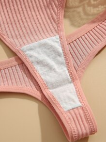 DORSU 5 条装 对比色蕾丝罗纹针织性感丁字裤，低腰 - 彩色 - 查看 7