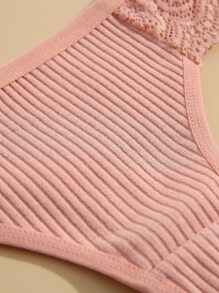 DORSU 5 条装 对比色蕾丝罗纹针织性感丁字裤，低腰 - 彩色 - 查看 3