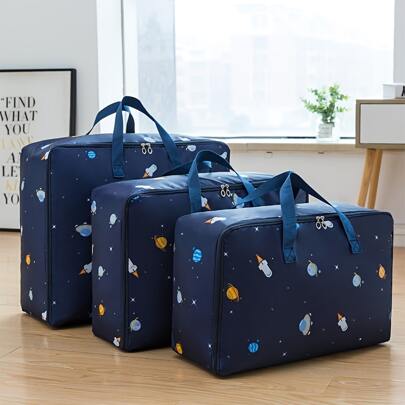 1pc Rocket Patterned Quilt Storage Bag For Clothing And Bedding, Home Organizer