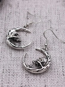 Gothic Skull Shaped Earrings, Vintage Crescent Moon Earrings For European And American Fashion - Silver - View 3
