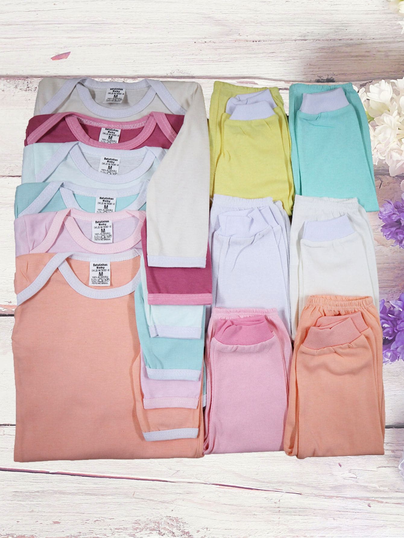 Kit Com 12 Peças Roupa De Bebe Body Manga Longa Mijão e Touca