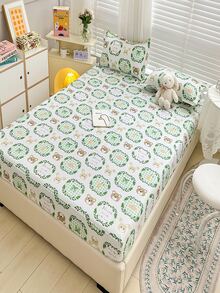 1pc Solid Color Bed Cover Sheet For Mattress, Mattress Protector - White - View 4
