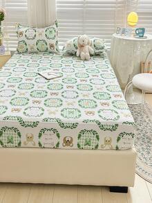 1pc Solid Color Bed Cover Sheet For Mattress, Mattress Protector - White - View 3