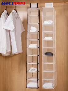 Hanging Organizer Shelf With 10 Closet Compartments To Accommodate Clothes, Towels, Folders And More (15*30*120 Cm) - Clear - View 2