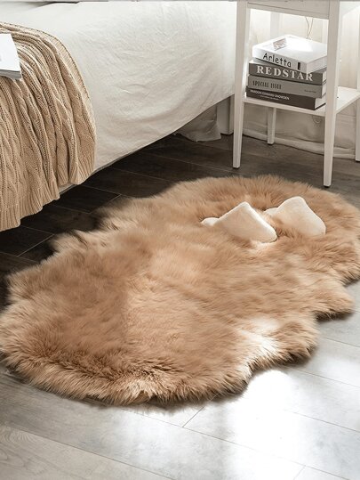 1pc Soft Faux Fur Rug, Camel Fluffy Carpet, Suitable For Living Room, Bedroom Floor, Machine Washable, Can Be Used For Chair, Sofa, Bedside, Creating Luxurious Modern Home Decor