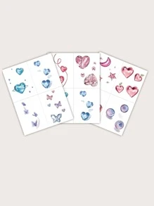 6Pcs Lovely Heart Pattern Temporary Tattoo Sticker Body Small Fake Tattoo Sticker, Festival/Y2k Themed Makeup & Party Decoration - Multicolor - View 4