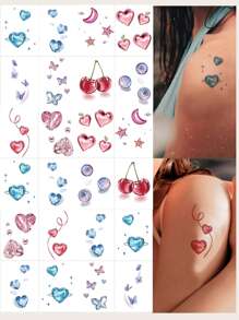 6Pcs Lovely Heart Pattern Temporary Tattoo Sticker Body Small Fake Tattoo Sticker, Festival/Y2k Themed Makeup & Party Decoration - Multicolor - View 1