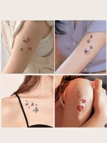 6Pcs Lovely Heart Pattern Temporary Tattoo Sticker Body Small Fake Tattoo Sticker, Festival/Y2k Themed Makeup & Party Decoration - Multicolor - View 2