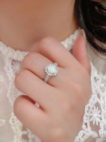 1pc S925 Sterling Silver Australian Opal & CZ Stone Sun Flower Design Minimalist Ring, Suitable For Daily Wear Valentines - Silver - View 4