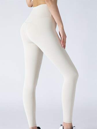 Women's Sports Leggings High Waisted Compression 3/4 Length Yoga Trousers One-piece Design