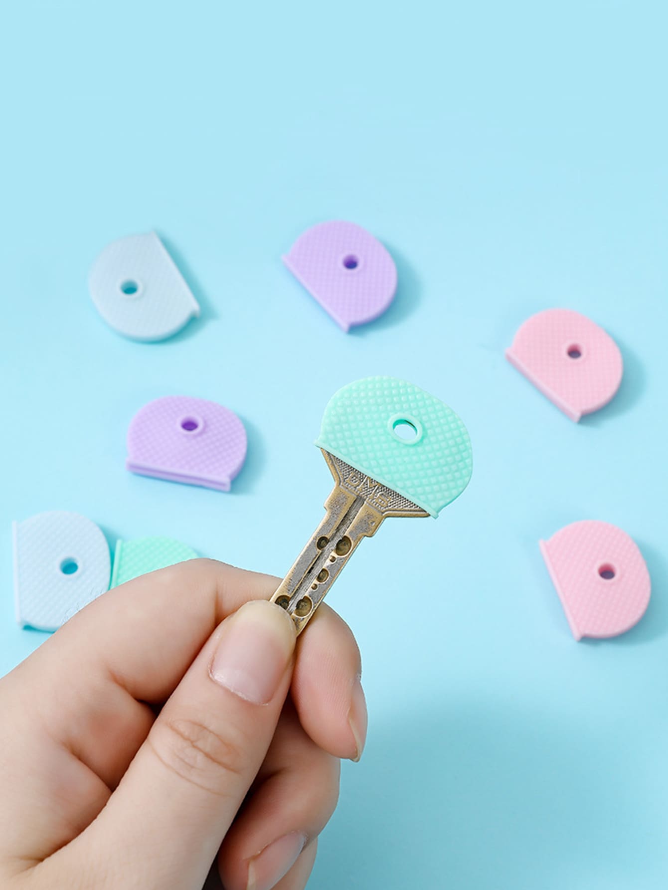 Bộ 5 Màu Sắc Ngẫu Nhiên Silicone Co Giãn Chìa Khóa Chống Nước Nắp Chìa Khóa Mặt Dây Chuyền Nhận Dạng Phân Loại Bảo Vệ Móc Khóa - Nhiều màu - Xem 1