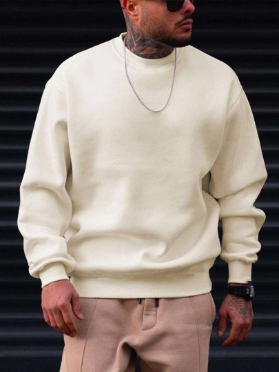 Blusa de Frio Moletom Masculino Sem Capuz Gola careca Liso Flanelado