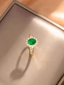 1pc New Fashionable European And American Style Commuting, Grandmother Green Sunflower Decorated Ring For Women, Adjustable Size, Gift Valentines