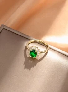 1pc New Fashionable European And American Style Commuting, Grandmother Green Sunflower Decorated Ring For Women, Adjustable Size, Gift Valentines