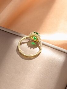 1pc New Fashionable European And American Style Commuting, Grandmother Green Sunflower Decorated Ring For Women, Adjustable Size, Gift Valentines