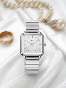 1pc Women's Square Minimalist Fashion Quartz Watch, Versatile Student Style Suitable For Daily Wear - Silver - View 1