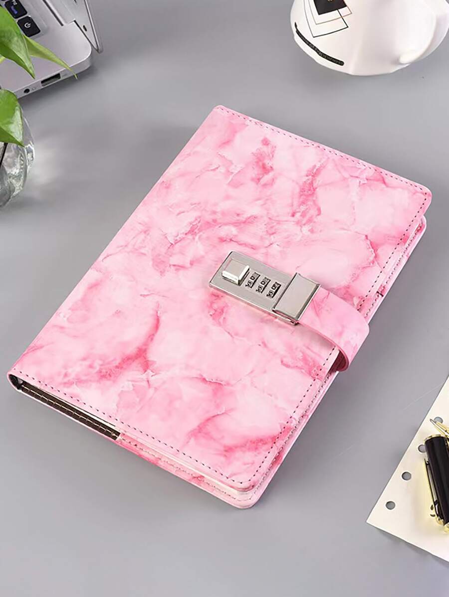 rosado Love con patrón de mármol Bloqueo de contraseña Cuaderno , proteger su privacidad en escribiendo - Rosa - Ver 1