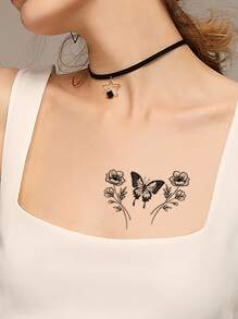 8 piezas diente de león , rosa , con girasol Tatuaje temporal Pegatinas - Negro - Ver 3