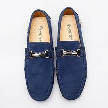 VURNBOIO Work Loafers For Men, Metal Decor Loafers - Royal Blue - View 3