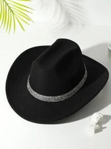 1pc Women Rhinestone Belt Boho Ridge Sequin Cowgirl Cowboy Fedora Hat For Daily Life - Black - View 2