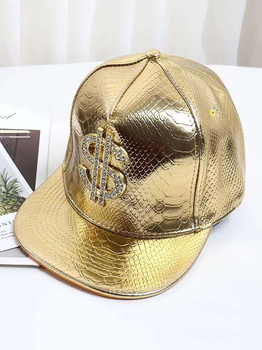 1 Miếng Không giới tính Mũ bóng chày , Hiphop Mũ , Phương Tây Pha lê Ký hiệu đô la Trang trí , Da , - Vàng - Xem 1