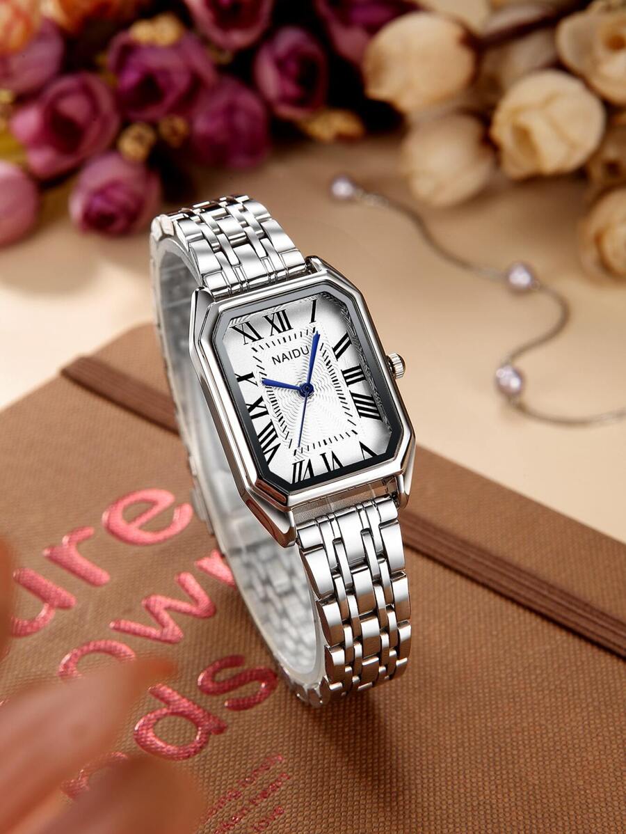 Mujer Reloj cuarzo de esfera plata de acero inoxidable con tira de moda geométrico , para vida diaria