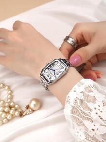 Mujer Reloj cuarzo de esfera plata de acero inoxidable con tira de moda geométrico , para vida diaria