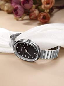 1 chiếc đồng hồ nữ thạch anh tròn kiểu cổ điển tối giản, thời trang và đa năng, phù hợp để đeo hàng ngày. - Đen và trắng - Xem 2