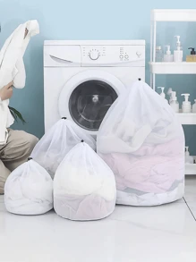 3pcs/Set Or 1pc Drawstring Thickened Laundry Bag, Mesh Bra Wash Bag For Plus Size Underwear,Spring,Minimalist,Summer Tops - White - View 4