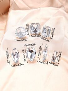 7PCS /Set Rhinestone Acrylic Large Round Square Stone Open Finger Rings Jewelry for Women Crystal Separate Adjustable Cuff Rings - Silver - View 5