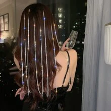 1 闪亮水钻链条发夹女网红头饰流苏发夹高端感优雅编发辫子发带