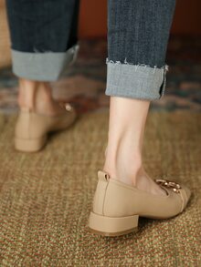 French Style Jane Shoes, Square Toe, Low Heel, Low Vamp, Women's Shoes With Chunky Heel, Flat And Vintage Pu Leather - Brown - View 5