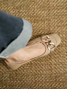 French Style Jane Shoes, Square Toe, Low Heel, Low Vamp, Women's Shoes With Chunky Heel, Flat And Vintage Pu Leather - Brown - View 2