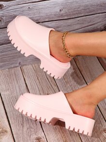 學院工作木屐適合女士,一腳蹬極簡防水台戶外洞洞鞋 - 粉色 - 查看 3