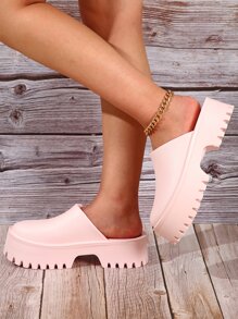 學院工作木屐適合女士,一腳蹬極簡防水台戶外洞洞鞋 - 粉色 - 查看 2