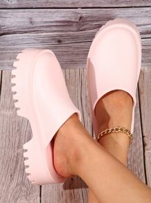 學院工作木屐適合女士,一腳蹬極簡防水台戶外洞洞鞋 - 粉色 - 查看 4