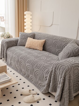 1入組舒適加厚的冬季保暖沙發披巾和套，簡約現代風格的寬鬆沙發套，防塵、防寵物及防刮傷