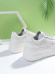 女士休閒厚底運動步行鞋厚底運動鞋增高小白鞋 - 白色 - 查看 6