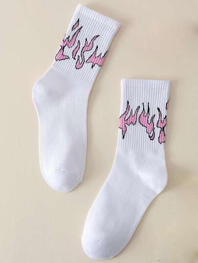 男士火焰圖案中筒襪