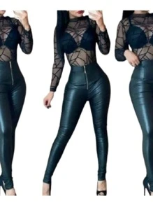 Pantalón Vinipiel Corte Colombiano - Negro - Ver 4