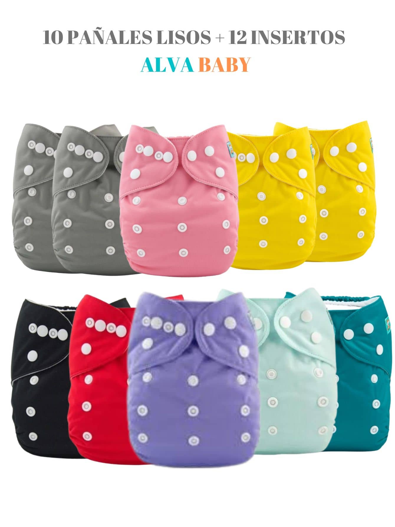 10 Plain Alva Baby Ecological Diapers (Colors May Vary) + 12 4-Layer Microfiber Inserts - 粉色 - 查看 1