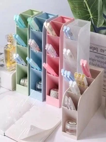 簡約風透明筆筒,多格傾斜筆筒桌面收納適用於學生 - 藍色 - 查看 1